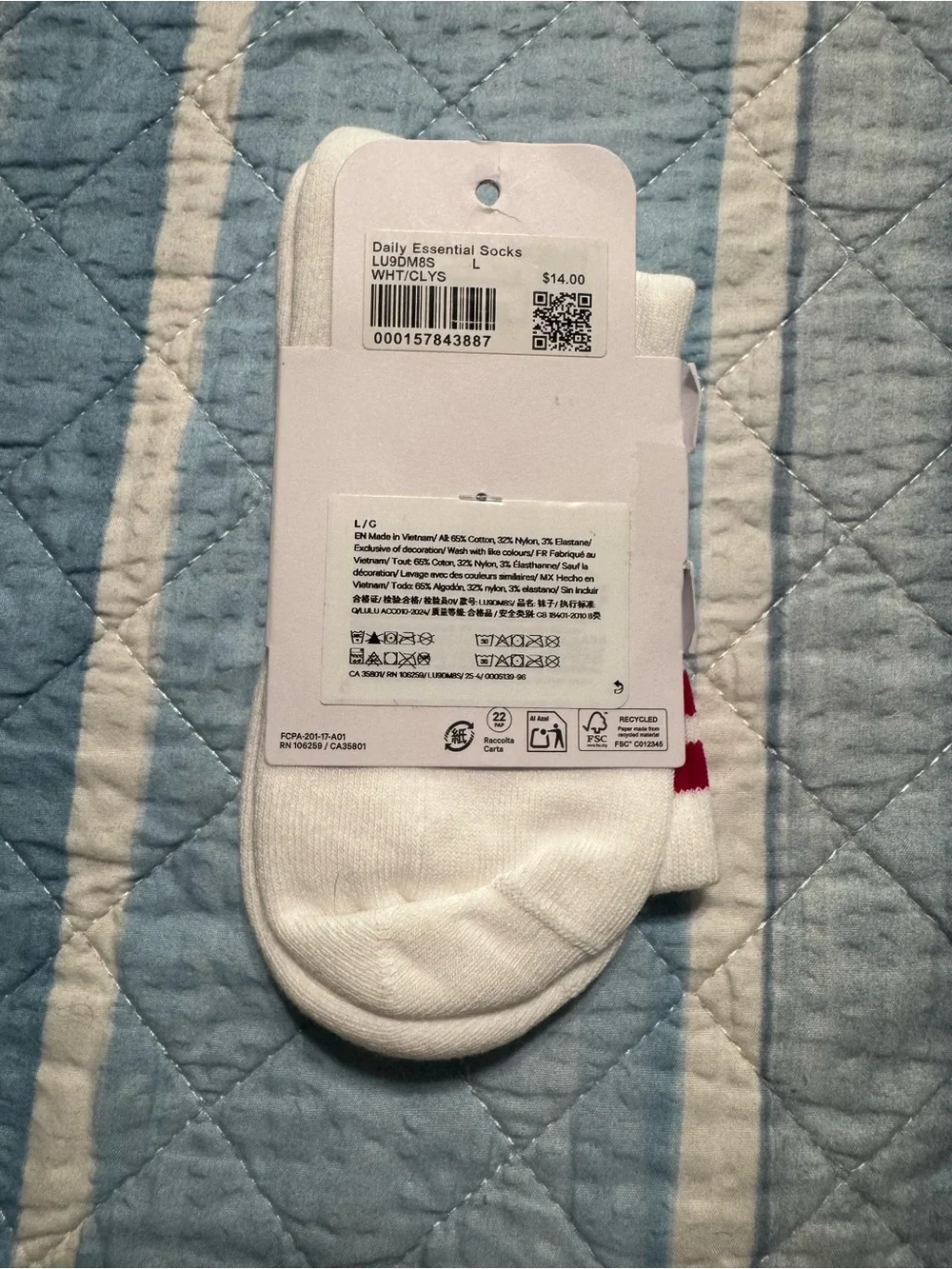 lululemon athletica White Quarter Socks with Red Stripes